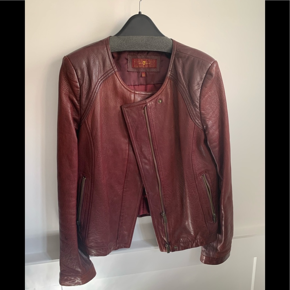 7 For All Mankind Burgundy Leather Jacket size L